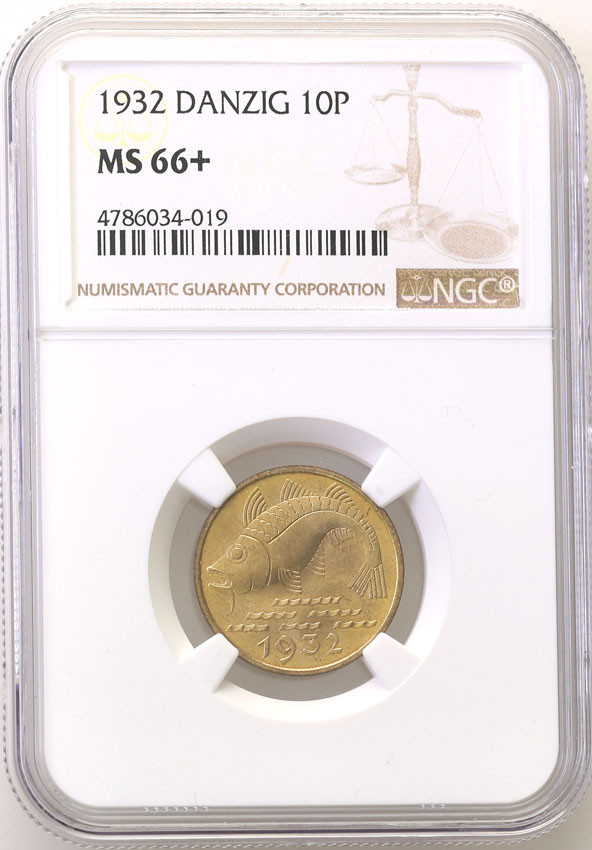 Wolne Miasto Gdańsk Danzig. 10 fenigów 1932 NGC MS66+ (2 MAX)